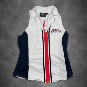 VTG Harley Davidson Biker Vest in White Size Women's Medium Motorcycle Y2K